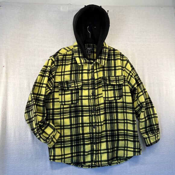 FOREVER 21 Other - Forever 21 Men Yellow Black Plaid Hooded Flannel Shirt Jacket Size L Pockets